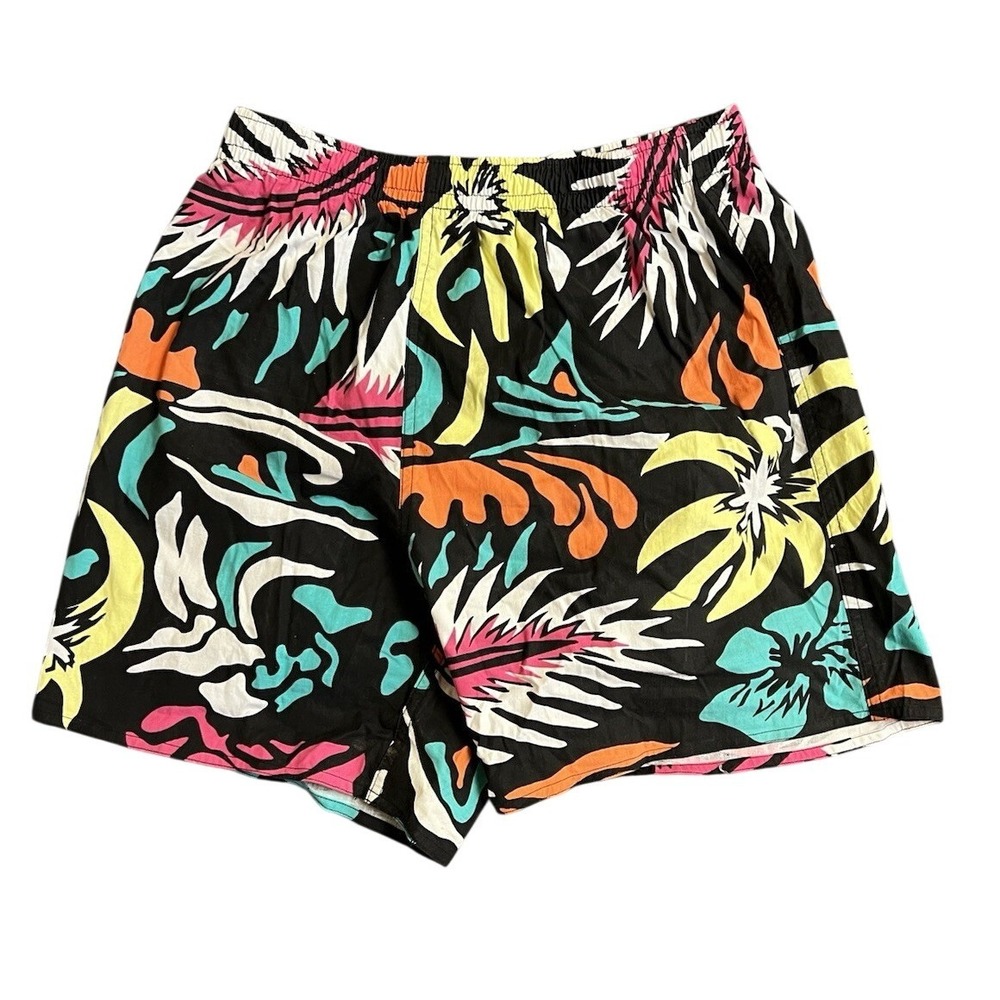 Newport Blue Swim Trunks Mens Large Black Multi Tropical Floral 90s Retro Surf
